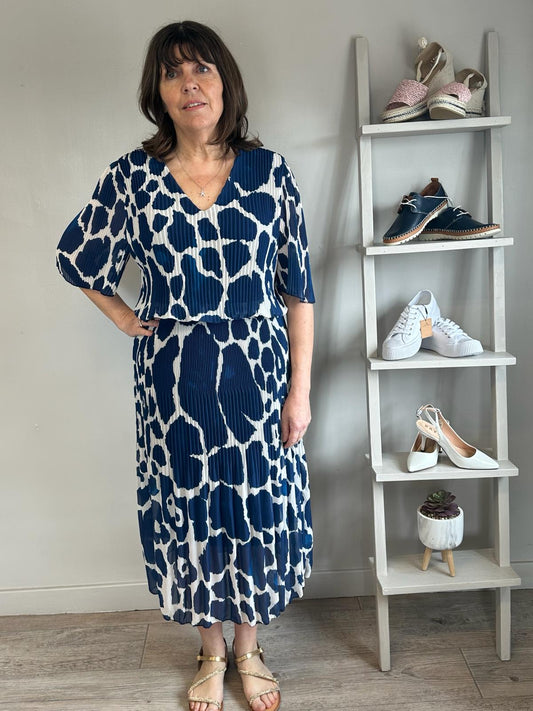 Giraffe Print Layered Dress - Blue & White