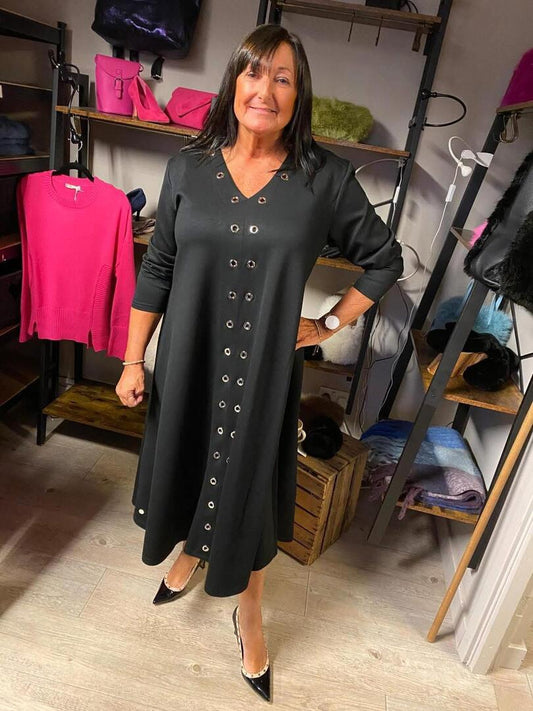 Malissa J Jersey Eyelet Dress - Black