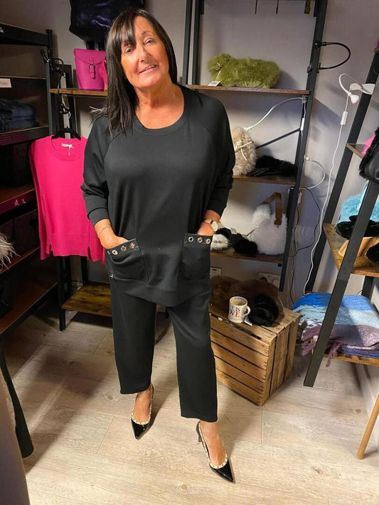 Malissa J Jersey Eyelet Top - Black