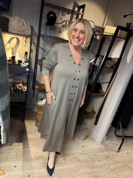 Malissa J Jersey Eyelet Dress - Stone