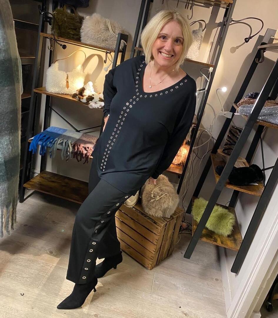 Malissa J Jersey Eyelet Strip Trousers