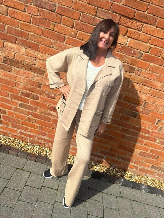 Malissa J Knitted Stud Jacket - Stone