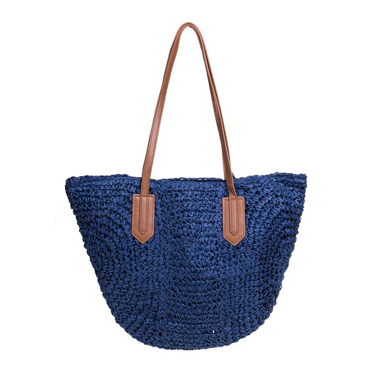 Tote Larger Woven Handbag - Navy