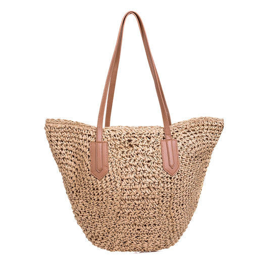 Tote Larger Woven Handbag - Natural