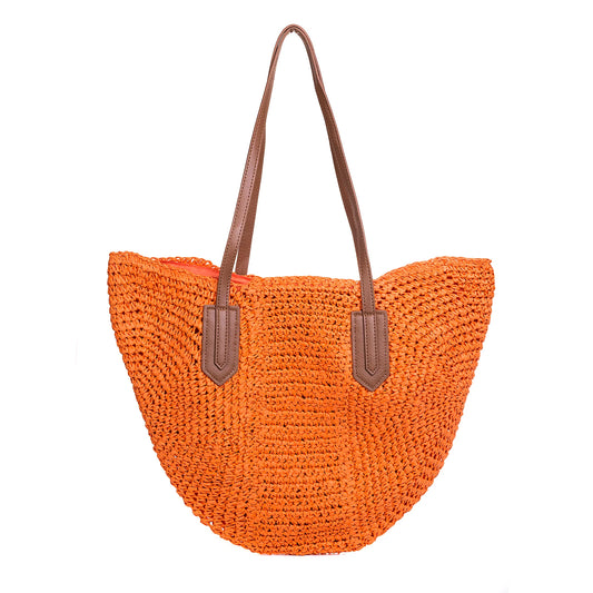 Tote Larger Woven Handbag - Orange