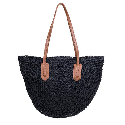 Tote Larger Woven Handbag - Raven