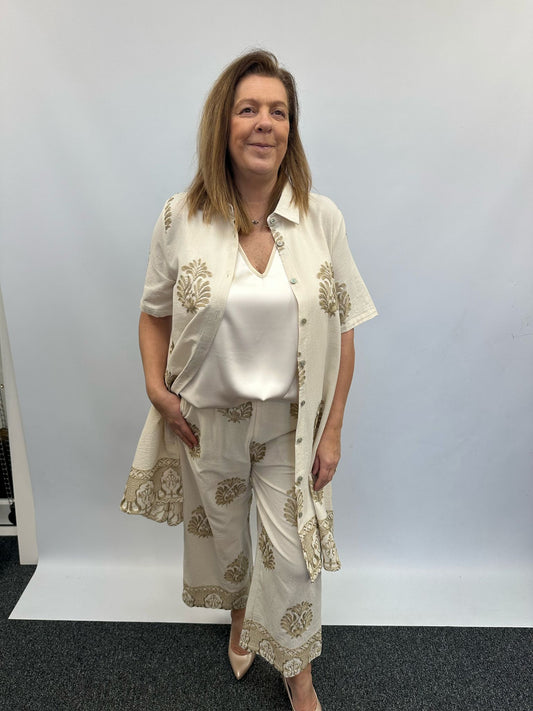 Malissa J Tunic Dress with Embroidered Border - Stone