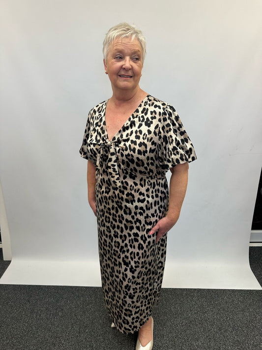 Malissa J V Neck Woven Dress - Leopard Print