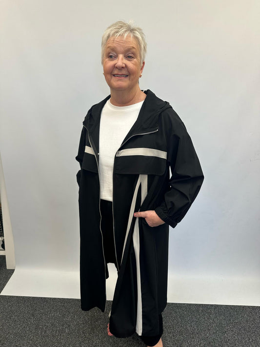 Malissa J Hooded Jacket with Stripe Detail - Black