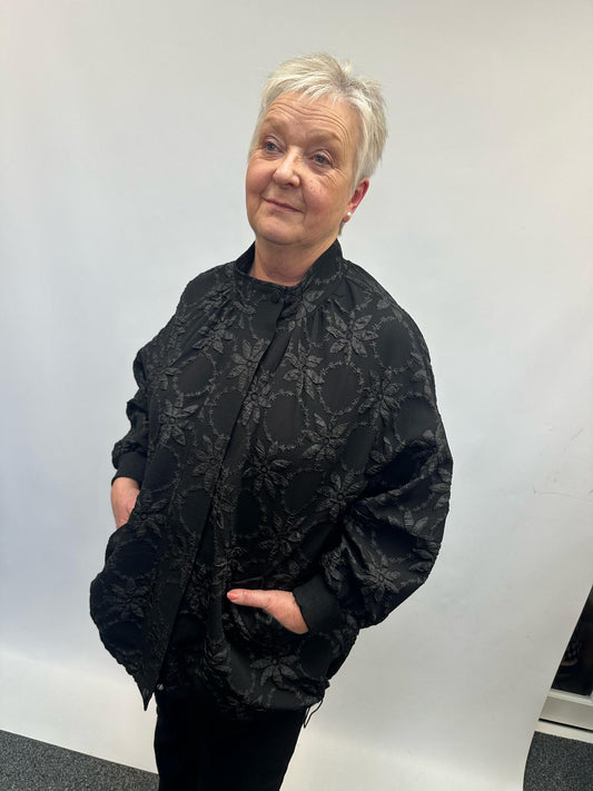 Malissa J Textured High Neck Jacket - Black