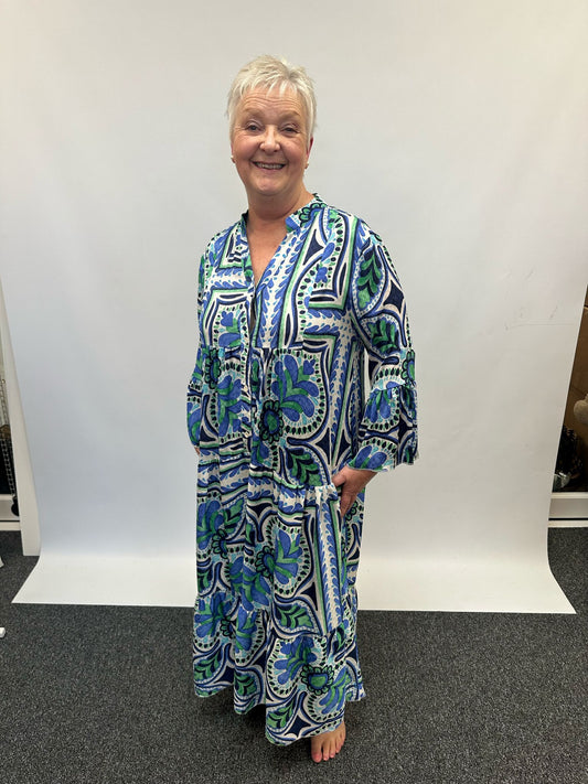 Malissa J Multi Tiered Printed Long Dress - Blue