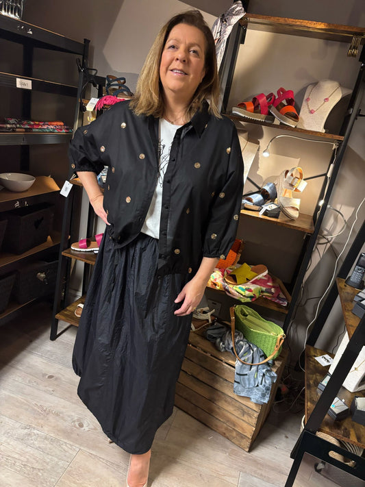 Malissa J Jacket Style Shirt with Sequins - Black