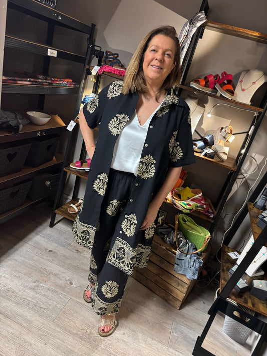 Malissa J Tunic Dress with Embroidered Border - Black