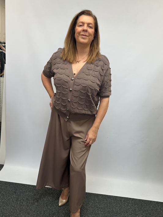 Malissa J Short Sleeve Button through Textured Cardigan - Latte