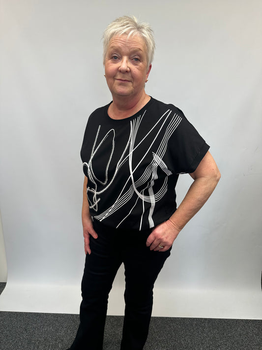 Malissa J Swirl Design Jersey T Shirt - Black