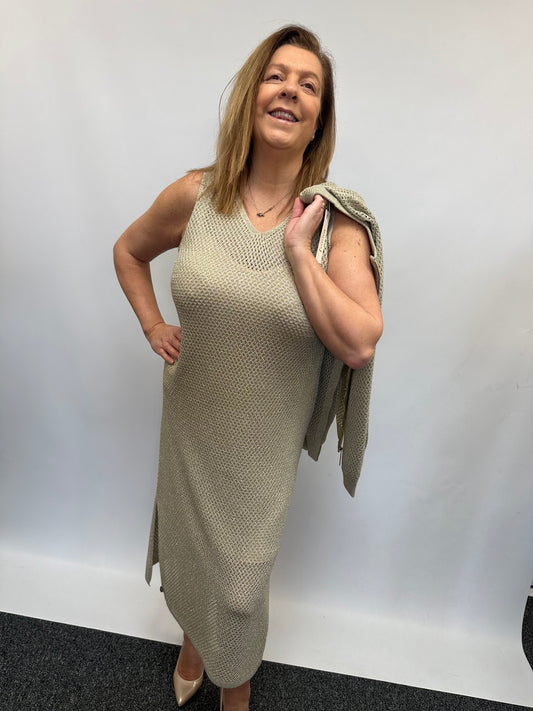 Malissa J Metallic Open Knit Dress  - Gold