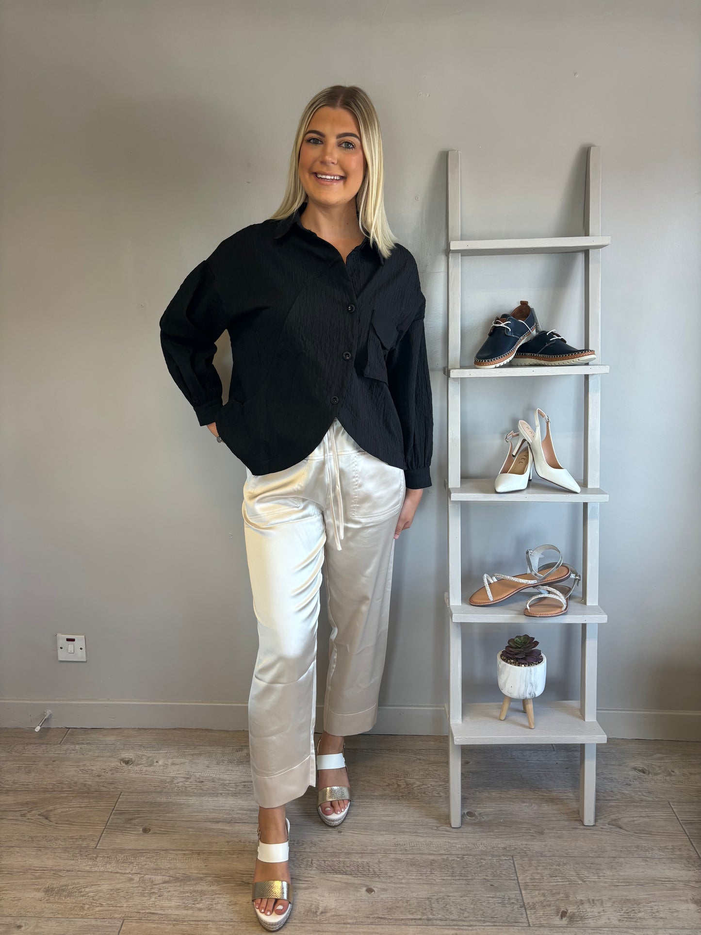Malissa J Original Satin Trousers - Oyster