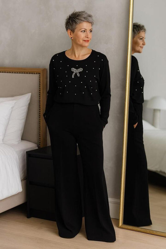 Malissa J Bow bling Top - Black