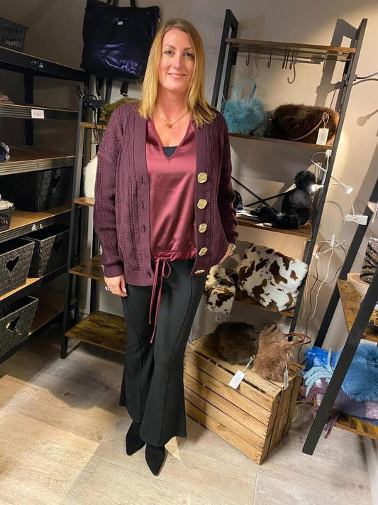 Malissa J Buttoned Cardigan - Wine