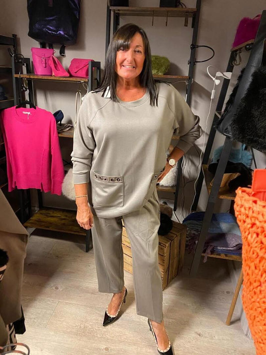 Malissa J Jersey Eyelet Top - Mushroom