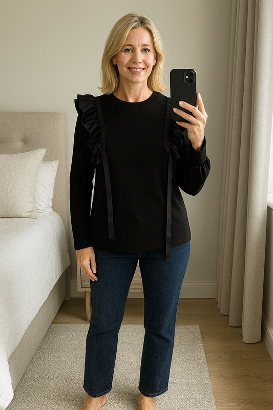 Malissa J Ruffle Shoulder Top Black