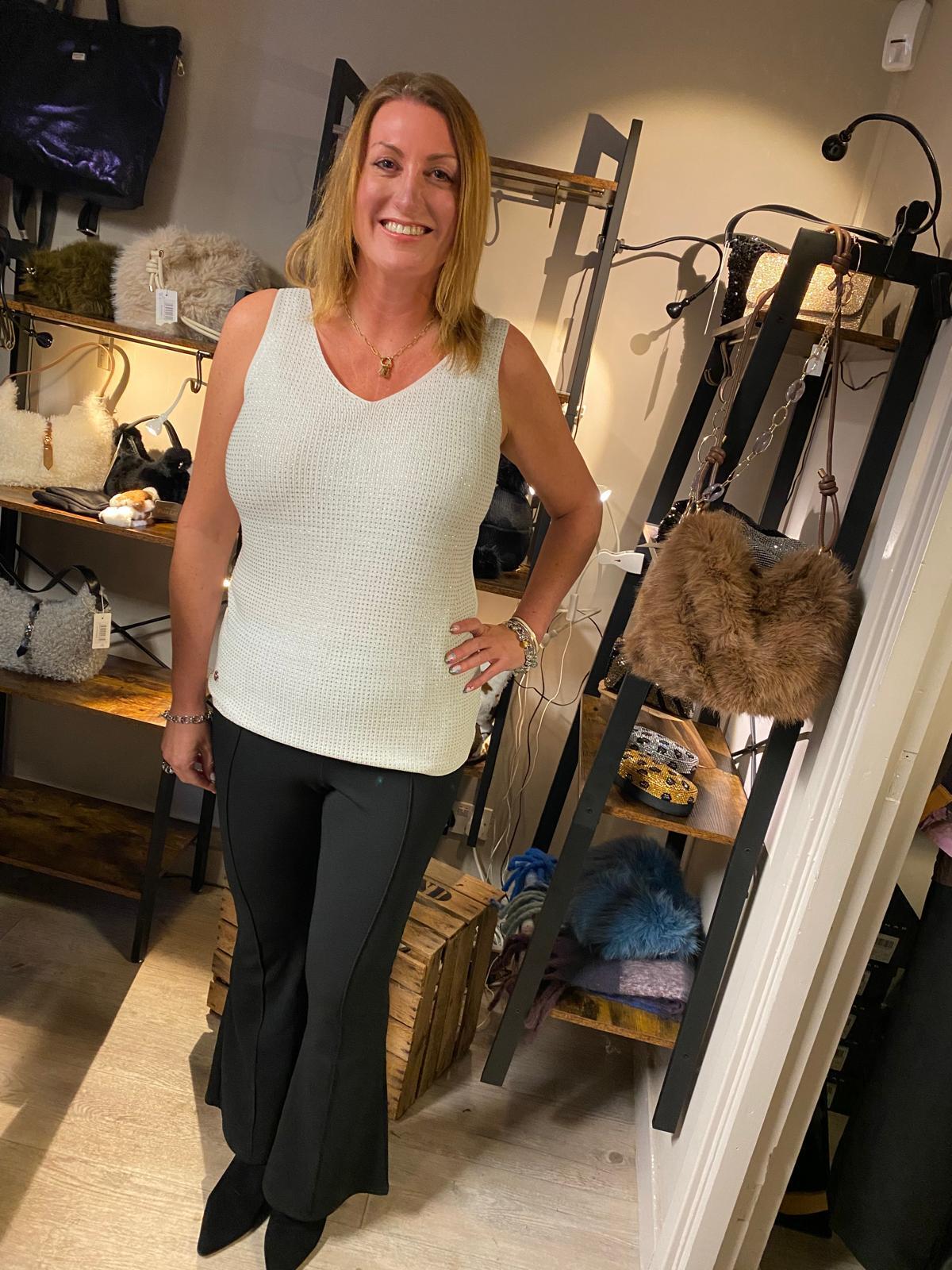 Malissa J Studded Shimmer Top - White